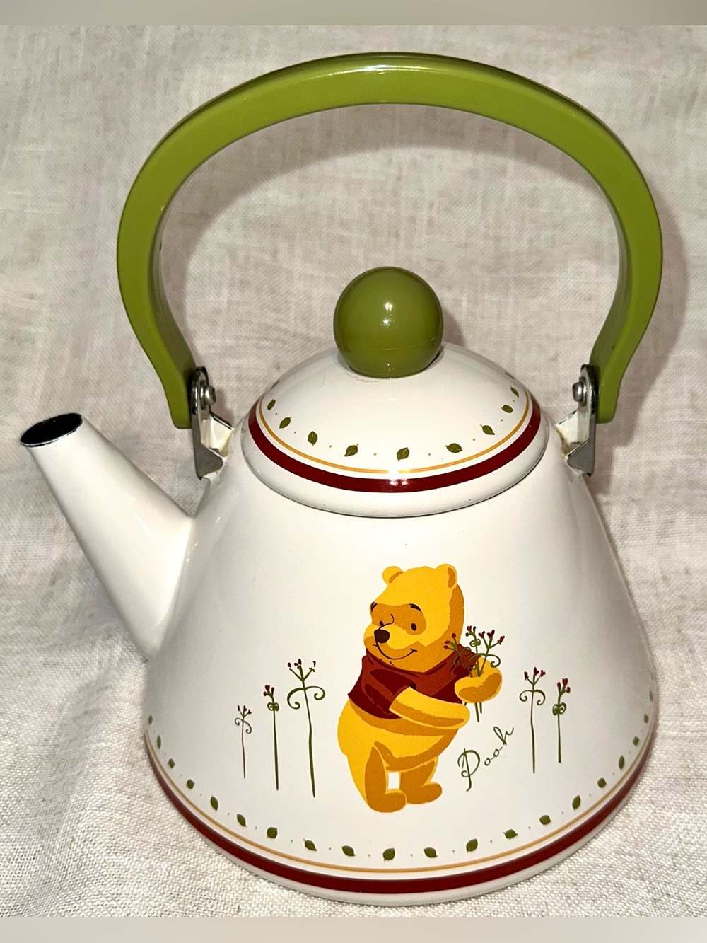 Vintage Disney Simply Pooh Enamel Tea Kettle Green Handle